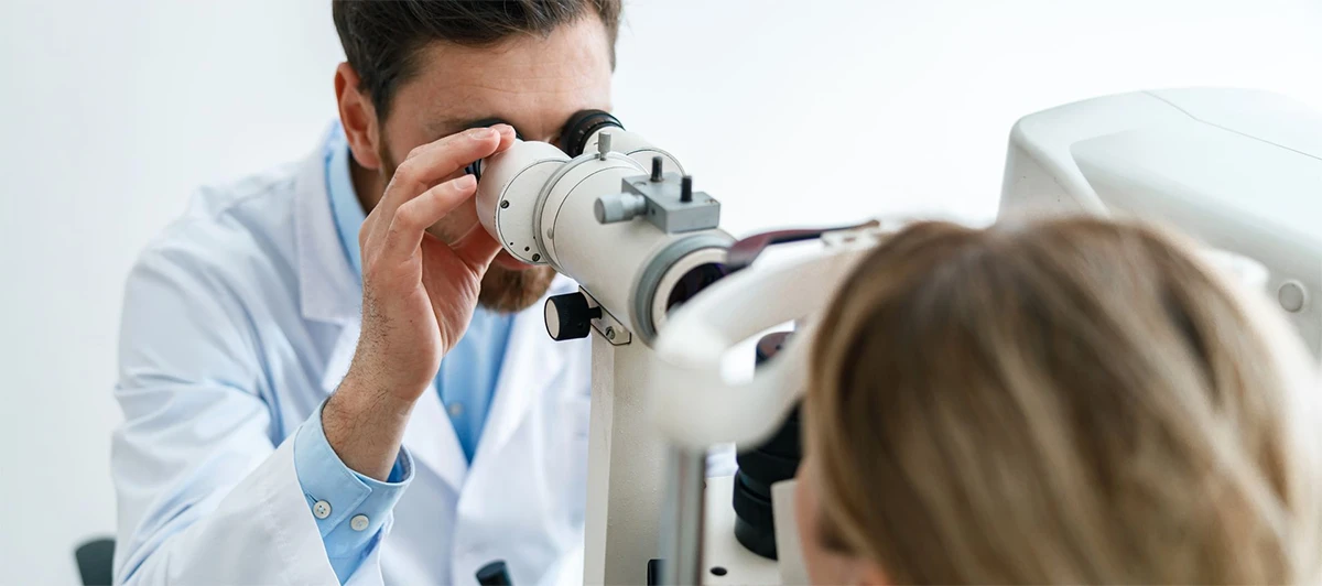 Patient being reviewed for cataract surgery